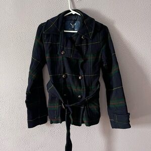 American Eagle Outfitters Dark Plaid Trench Coat